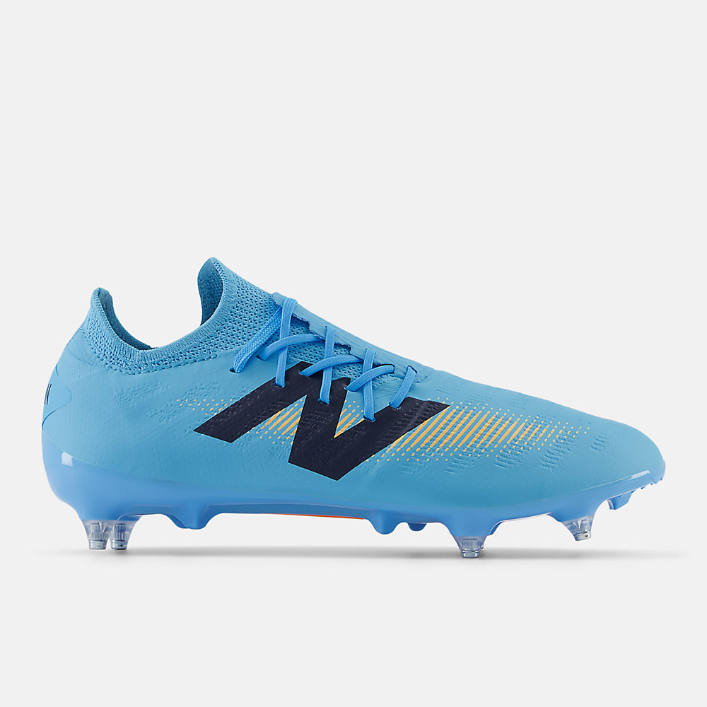 New Balance FURON DESTROY SG V7+ Shoes Team Sky Blue with NB Navy and Hot Mango